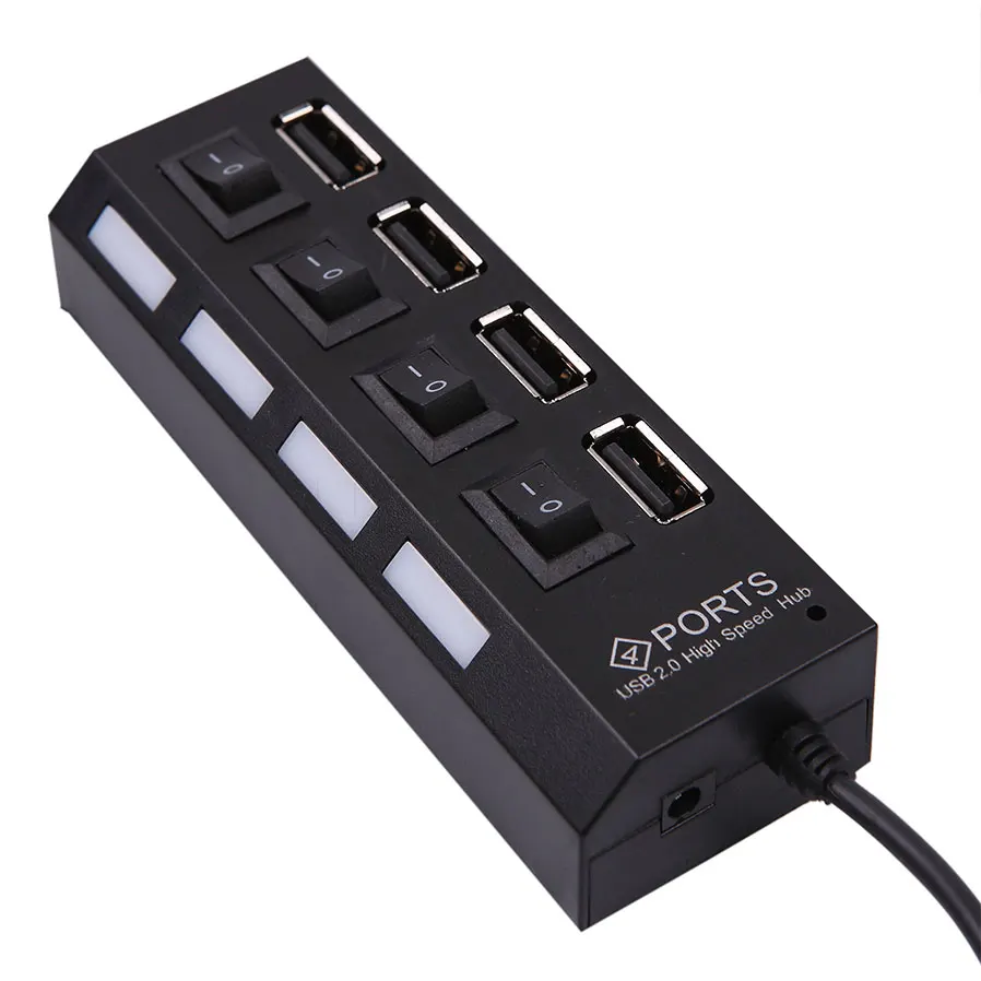 Высокоскоростной внешний usb-адаптер с кабелем включения/выключения питания Mini 4 порта USB 2,0 светодиодный концентратор для ноутбуков