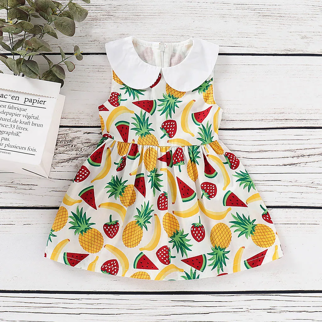 Kids Baby Girls Summer 2019 Dress Princess Sleeveless Fruit Print Kids