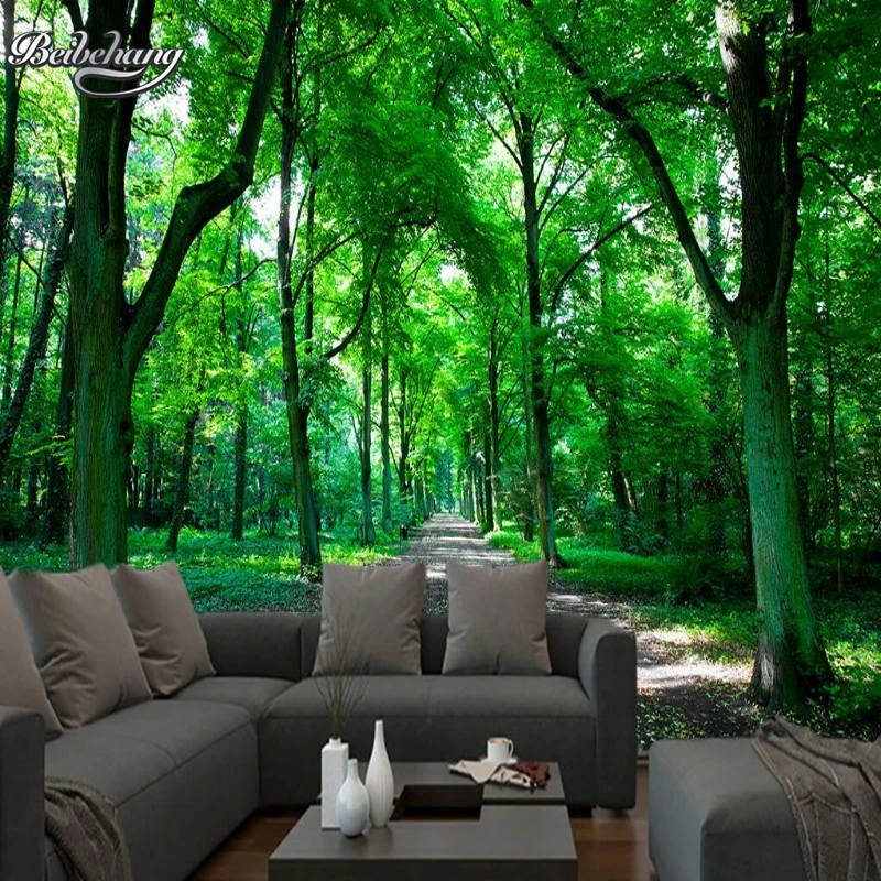 Beibehang Hd Green Forest 3d Forest Backdrop Tv Backdrop Bedroom