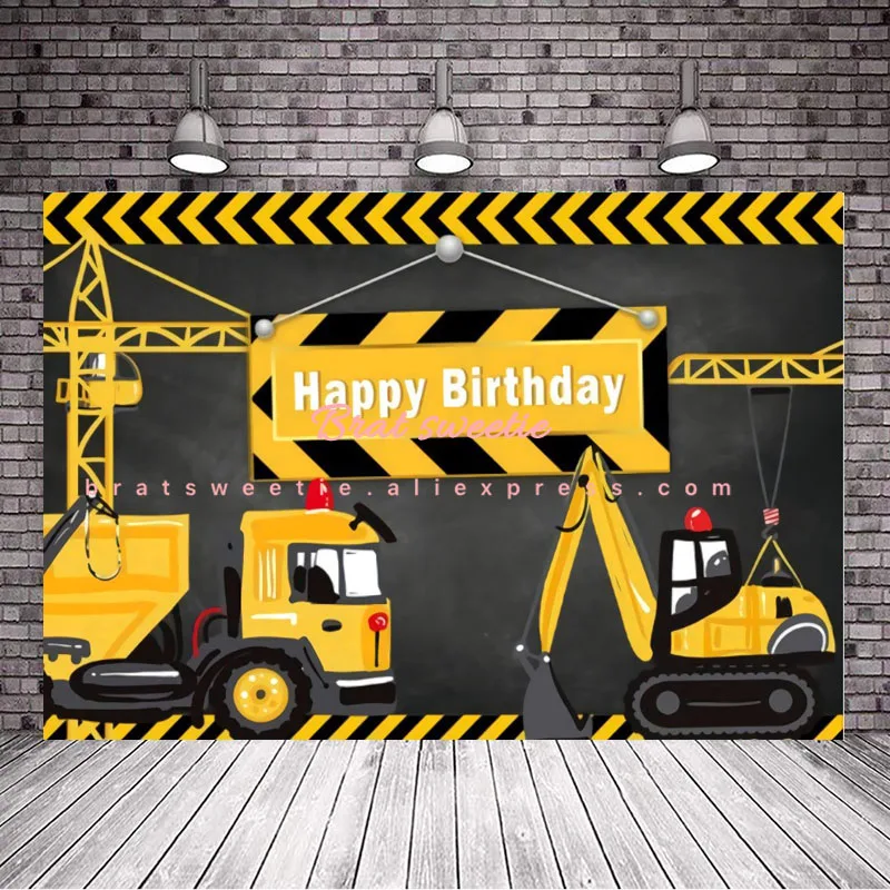 

7x5ft Excavator Construction Party Backdrop Kids Boys Birthday Photography Background Party Decoration Supplies Photo Booth Prop