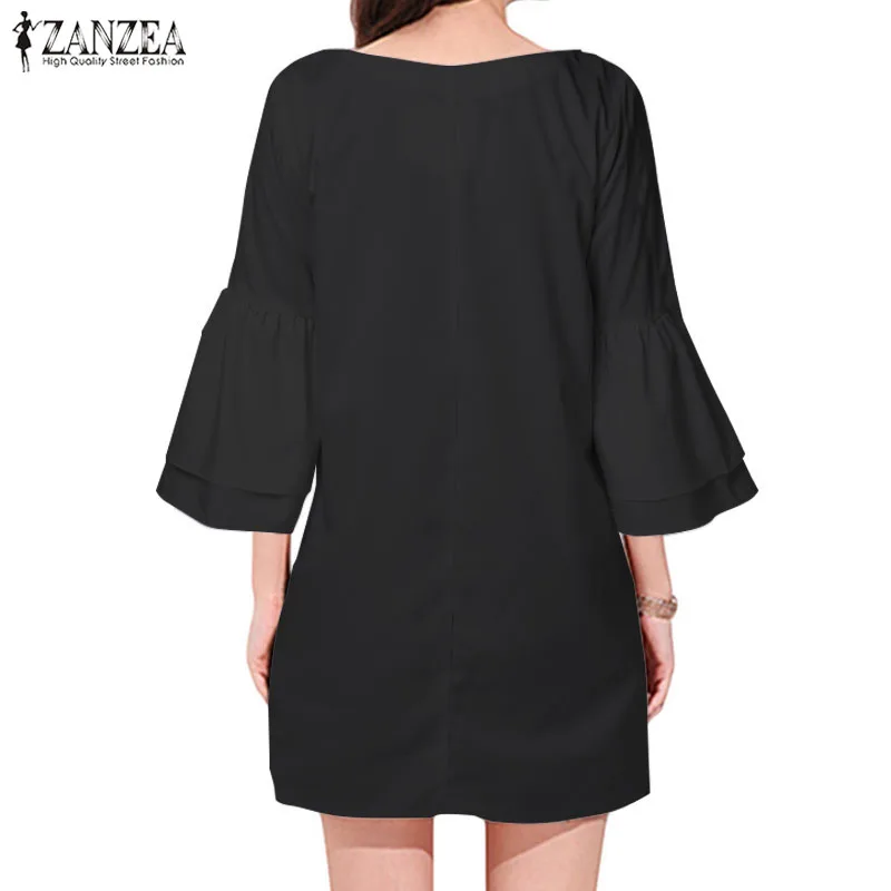 Плюс размер женское платье ZANZEA Летнее мини Vestidos сексуальное с v-образным вырезом Reffles рукавом платья элегантные однотонные короткие Сарафаны