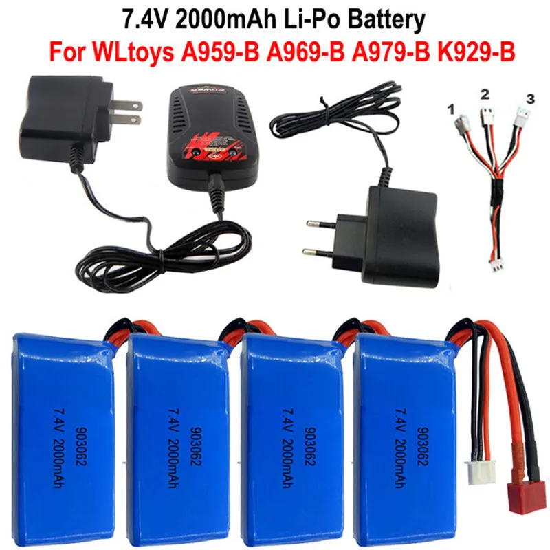 Высокое качество 7,4 в 2000 мАч 2S Lipo Батарея для WLtoys A959-B A969-B A979-B K929B RC пустыня Грузовик Авто Запчасти для запасных Запчасти зарядное устройство