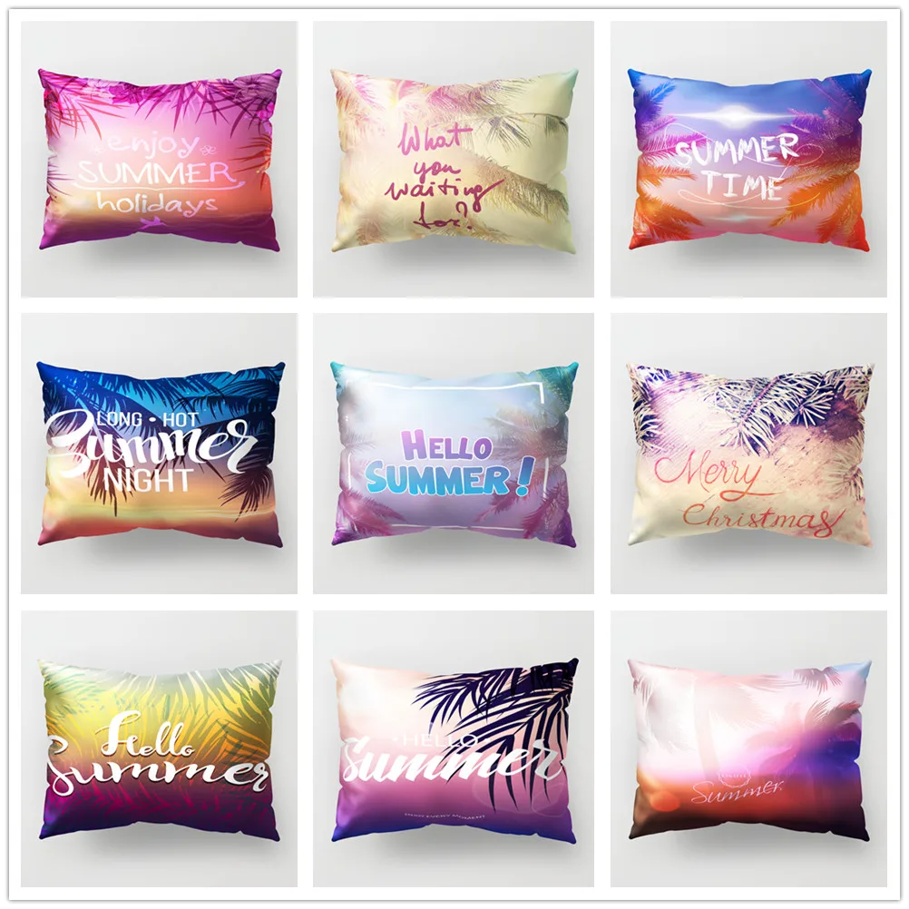 

Summer Sunset Cushion Cover 30x50cm Coconut Tree Polyester Pillow Case with Letters for Sofa Couch Bed Decor Home Accessories