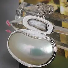 > Редкие 45 мм огромные натуральные белые жемчужины и оболочки серебряное ожерелье с подвесками