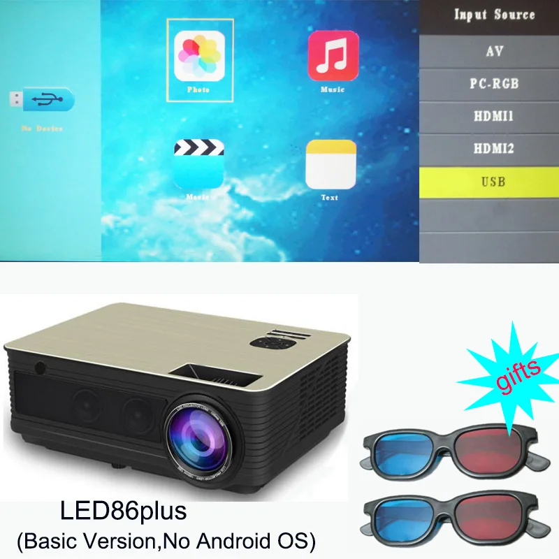 Новейший светодиодный 86plus 1280x800 HD проектор 5000 люменов Android 6.0.1 Дополнительный Bluetooth AC3 светодиодный 3D проектор для домашнего кинотеатра - Цвет: black