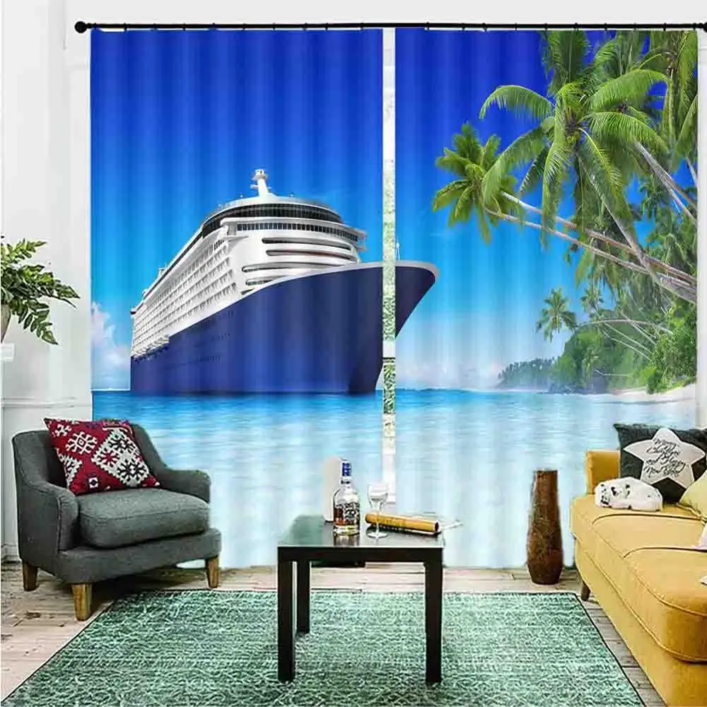 

Island ship coconut tree 3D Window Curtains Living Room bedroom Drapes Rideaux factory Customized size shower Shading cloth