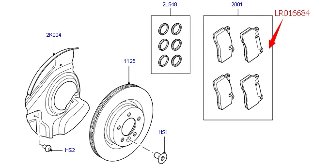 LR016684 комплекты тормозных колодок переднего тормозного диска и каплипера для Range Rover 2010-2012/Range Rover Sport 2010-2013 комплекты тормозных колодок