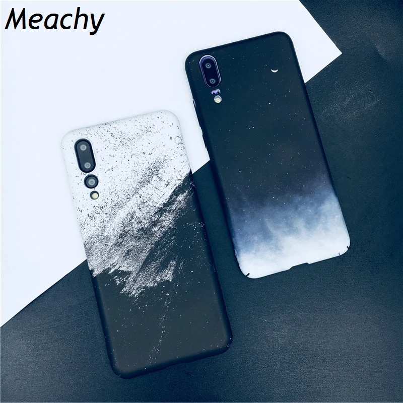 

Meachy Sand Paint Simple Phone Case For Huawei P20 P30 Pro Lite Honor V20 V10 10 Lite 9 9i 8X Mate 20 Pro Hard White Black Cover
