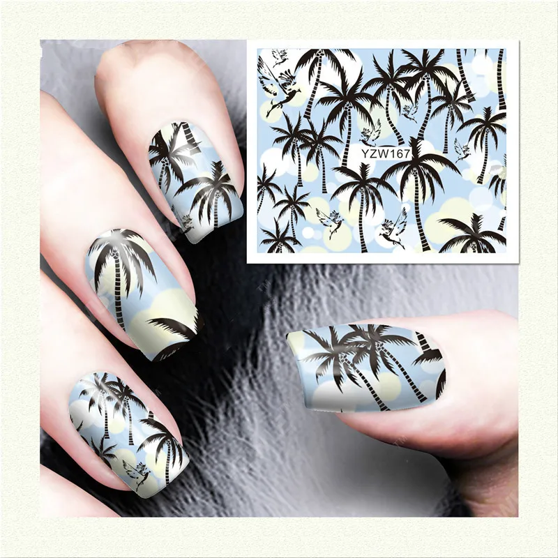2 Sheets Coconut Tree Nail Stickers Black Nail Art Decals Beautiful