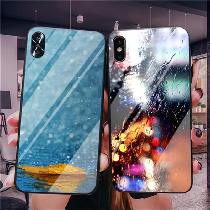 

Abstract Raindrops Smooth Hard Glass Phone Case For iPhone X XR XS Max Water Drop Case For iPhone 7 6 S 8 Plus Glossy Cover Capa