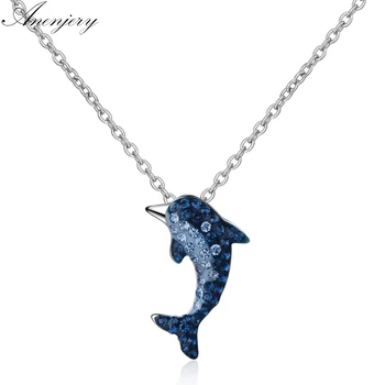 

Anenjery 925 Sterling Silver Crystal Dolphin Necklace Net Red Trendy Cavicle Chain Necklace For Women S-N313