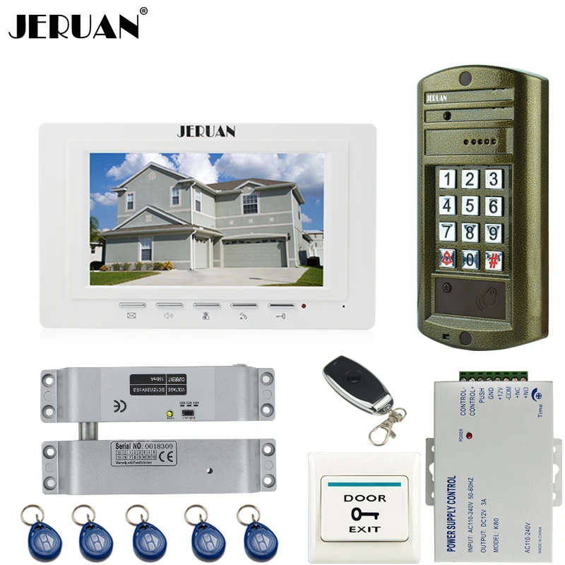 

HOME 7`` Video Door Phone Intercom System kit 1 White Monitor+ Metal waterproof password keypad HD Mini Camera +E-lock