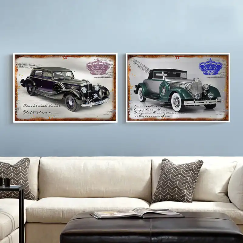 2 Piece Clic Cars Wall Decor Poster Pictures European Vintage Clic Cars Wall Decor Poster Pictures