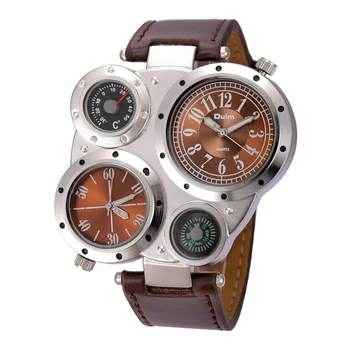 

Oulm Unique Design Sport Watches Men Casual Brand Quartz Watch Decorative Compass Double Time Zone Luxury Male Watch