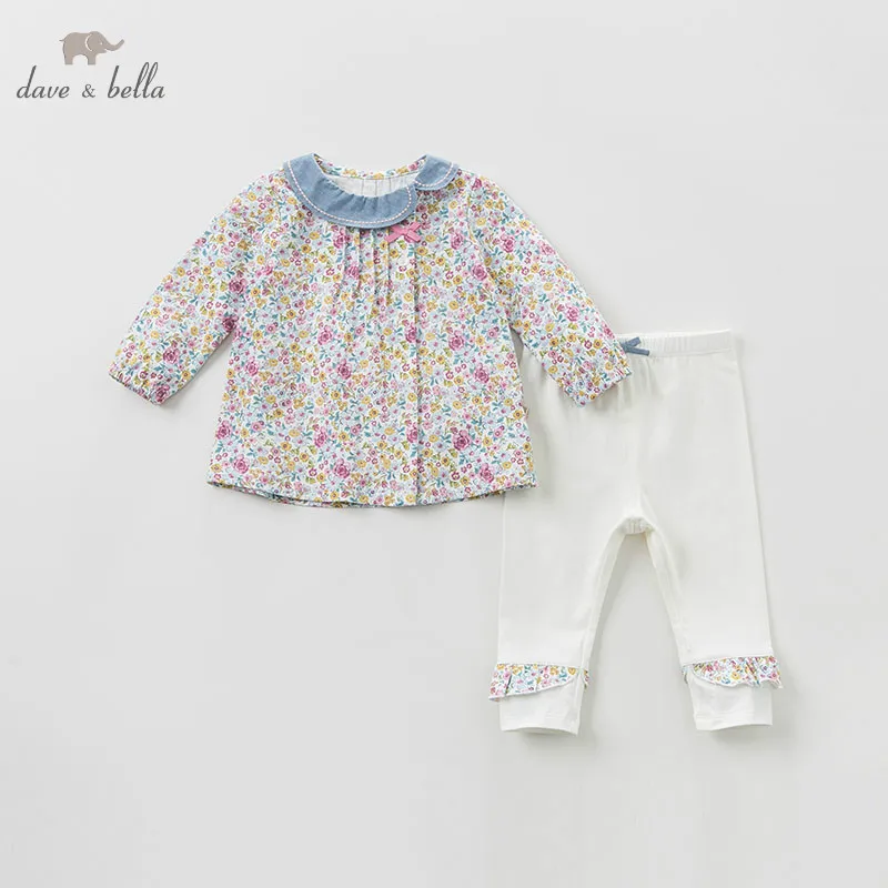 DBJ9671 dave bella/весенние комплекты модной одежды для маленьких девочек милые костюмы с длинными рукавами для девочек детская одежда с цветочным принтом