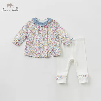 

DBJ9671 dave bella spring baby girl fashion clothing sets girls lovely long sleeve suits children floral print clothes