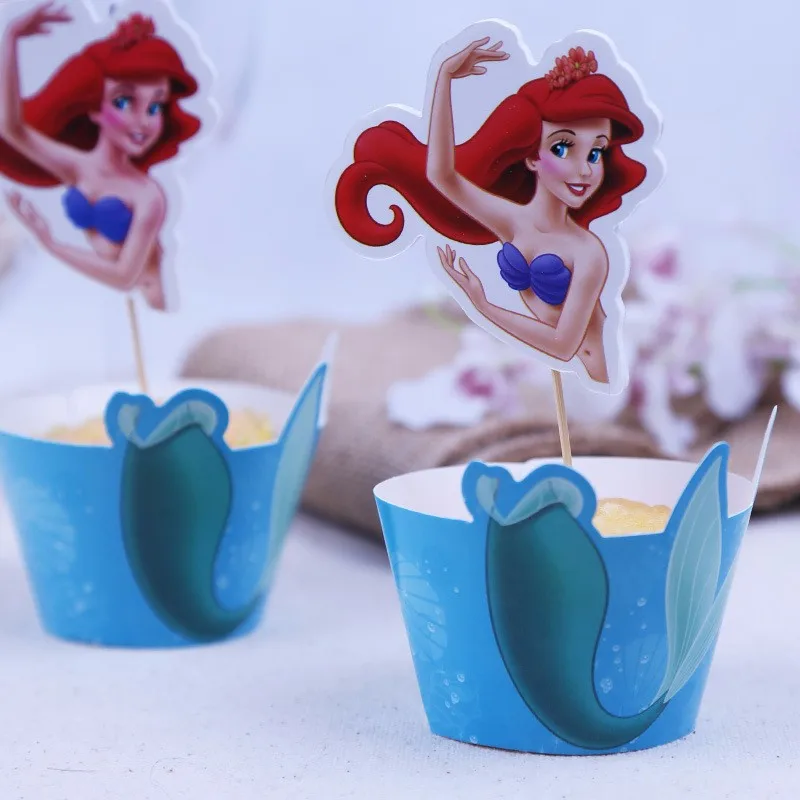 

Baby Shower Favors Princess Cupcake Wrappers Toppers Girl Birthday Party Decorations Kids Little Mermaid Party Supplies