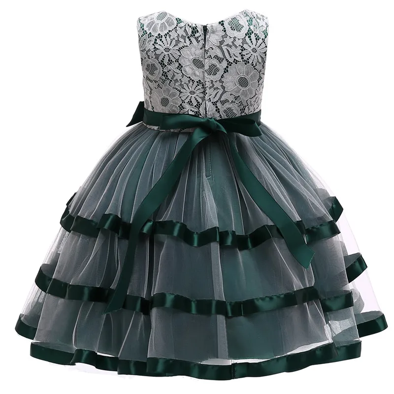 Рождественское платье кружевные платья с цветочным узором для девочек, для свадебной вечеринки, шелковое платье принцессы с бантом детское Новогоднее платье