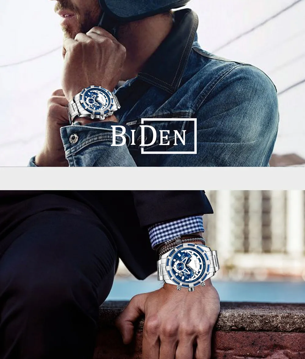Роскошный бренд biden наручные часы мужские часы кварцевые нержавеющая сталь Многофункциональная водонепроницаемые часы с календарем Citizen movement