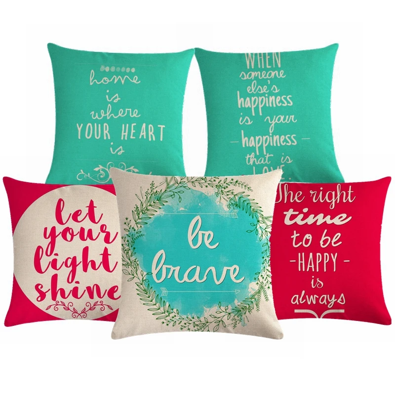 Cushion Cover Home Candy Color Pillow Case Cotton Linen Letter Cushion