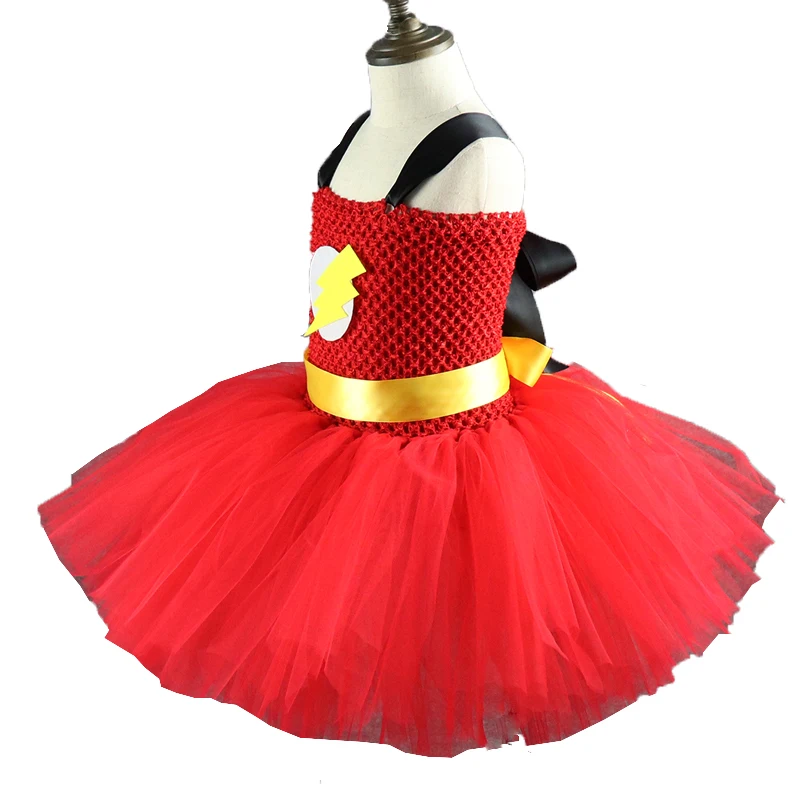 Красное, желтое платье-пачка для маленьких девочек с супергероем, светящееся платье, Детский костюм на Хэллоуин, костюм супергероя, нарядная одежда MK030