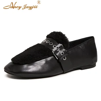

Women Flats Summer Spring/Autumn Fur Boat Slip-On Round Toe Shoes Party Fashion Leisure Wedding Office Career Big Size 45