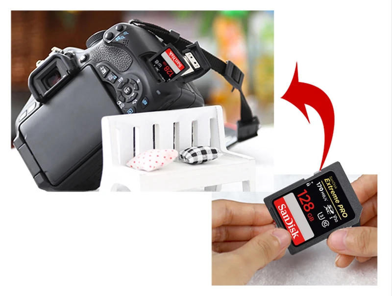 Двойной Флеш-накопитель SanDisk 128 Гб SD Card 64 Гб карта памяти SDXC карты 256 ГБ UHS-I U3 Class10 V30 Extreme PRO карты 170 МБ/с. 4K видео в формате Full HD для SLR Камера