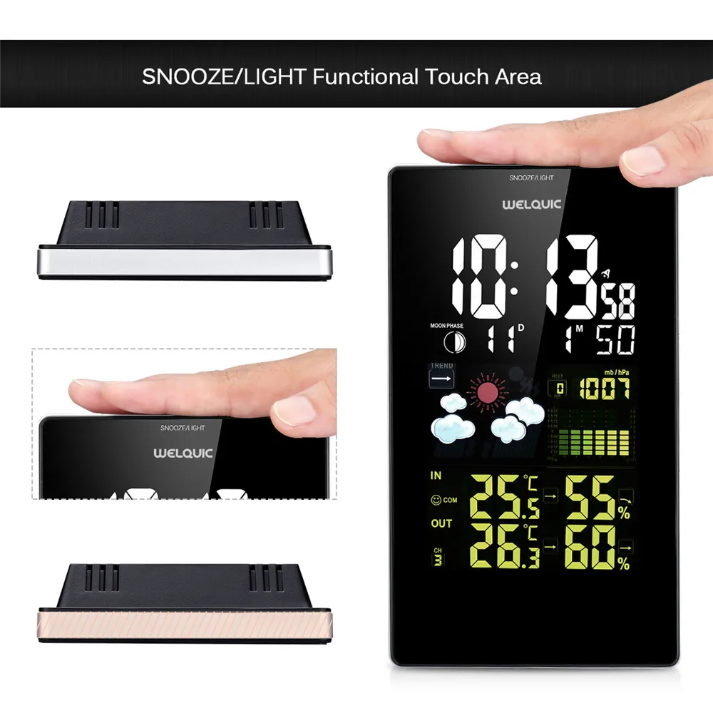 Wireless Color Weather Station EU US UK Plug Weather Forecaster In Outdoor Temperature Humidity Alarm Snooze Function06