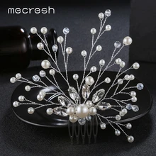 Mecresh Marquise свадебный цветок с кристаллами гребни для волос Серебряный цвет имитация жемчуга свадебные аксессуары для волос Бусы Королева Тиара FS262