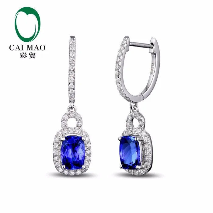 Caimao 18kt/750 White Gold 2.13 ct естественно, если Синий танзанит AAA 0.51 КТ круглой огранки Обручение Серьги с драгоценными камнями ювелирные изделия