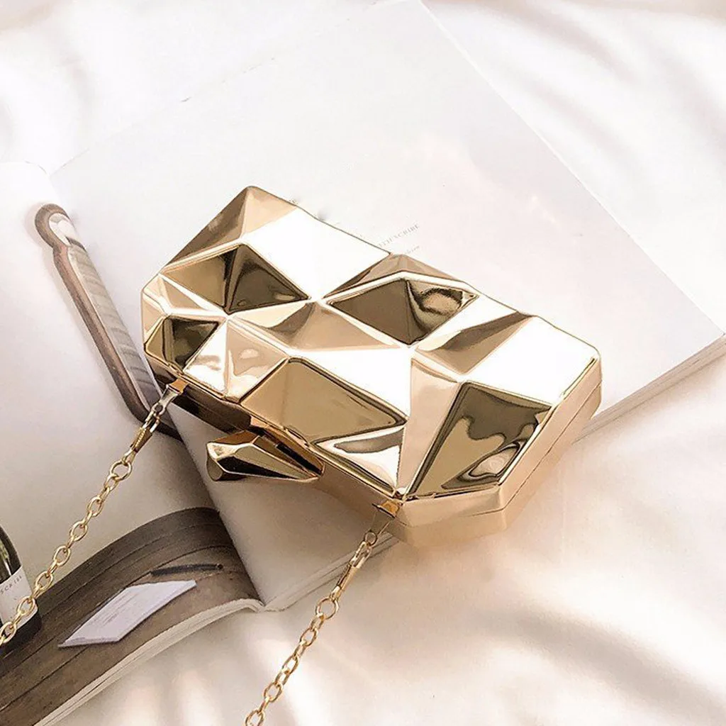 Геометрические женские сумки металлические высококачественные шестигранные клатчи Мини Вечерние черные вечерние сумочки Серебристые мешочки золотая коробка клатч# YL5