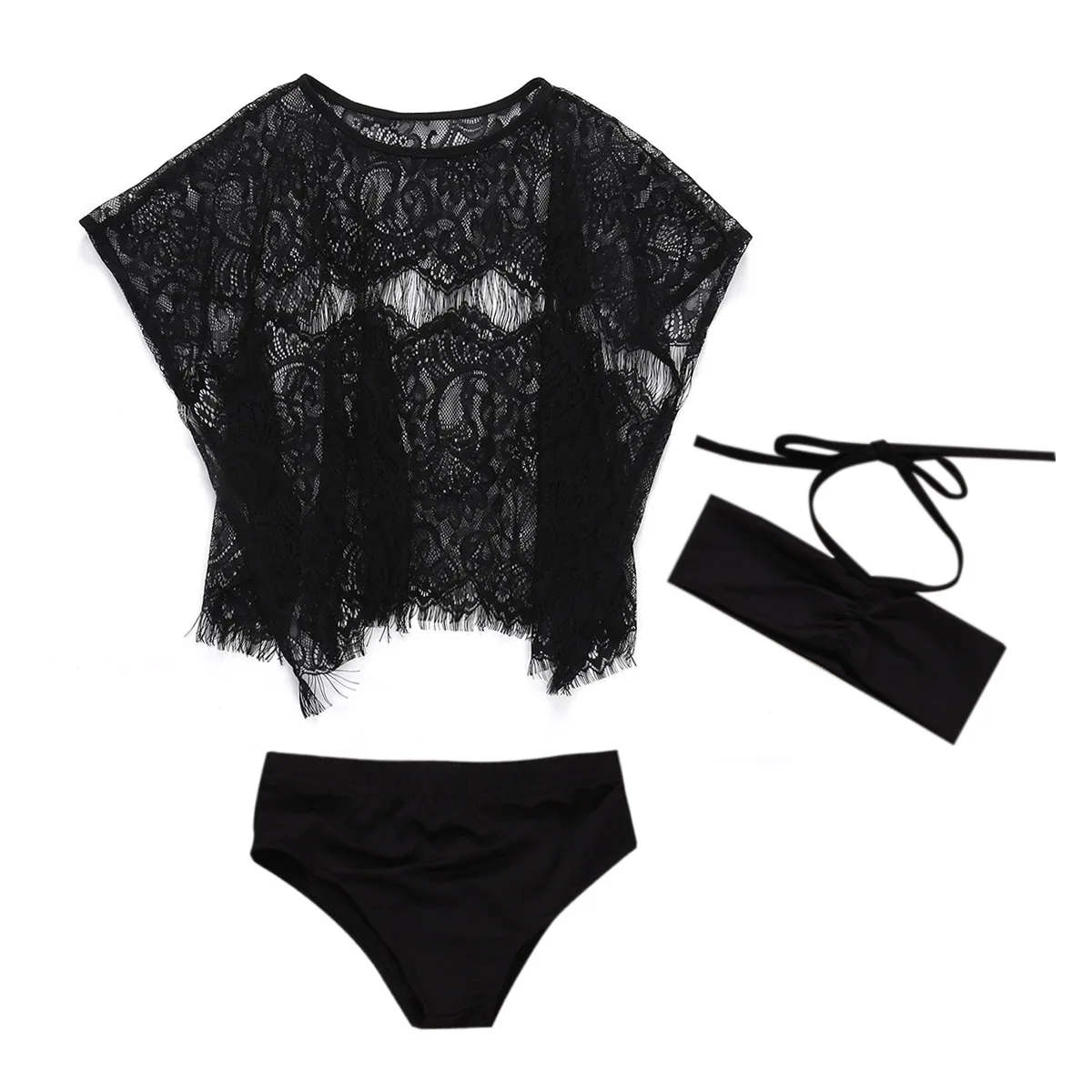 

1-6Y New Baby Girls Clothes Sets Kids Swimming Costume Bathers Bikini Sets+Lace Floral Cover-Ups Swimsuit 3PCS Beach Outwear
