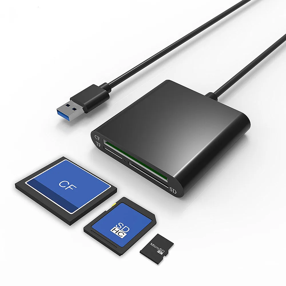 Алюминий USB 3,0 Портативный Card Reader 3-слот флэш чтения карт памяти CF/SD/TF Micro SD/MD/MMC/SDHC/SDXC флэш-карт