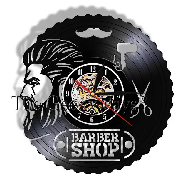 Barber Shop Sign Wall Clock Barbers Pole Vinyl Record Wall Clock Hair