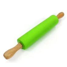 Антипригарная деревянная силиконовая Скалка силикон для кухни и выпечки(зеленый