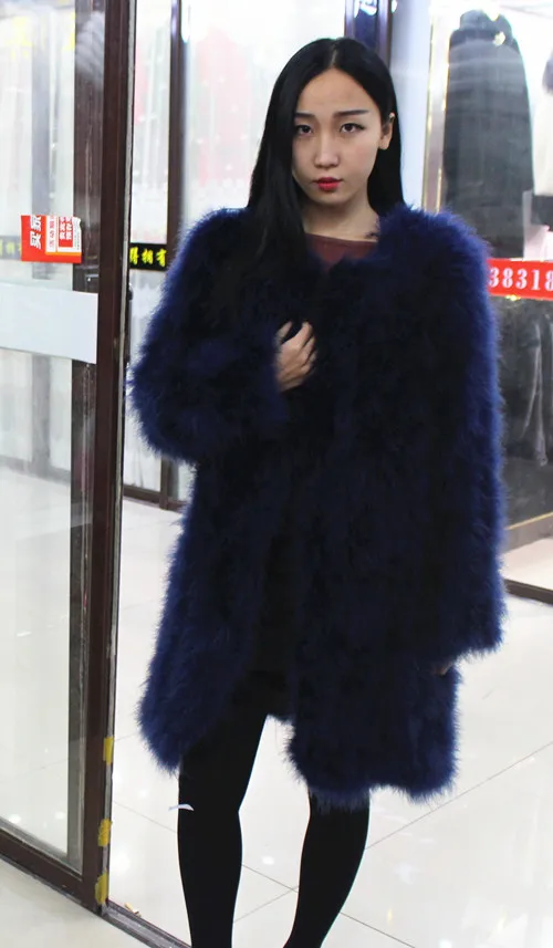 Linhaoshengyue Страусиные волосы пальто, длинный рукав, пальто 90 см длиной, Novel Fashion - Цвет: dark blue