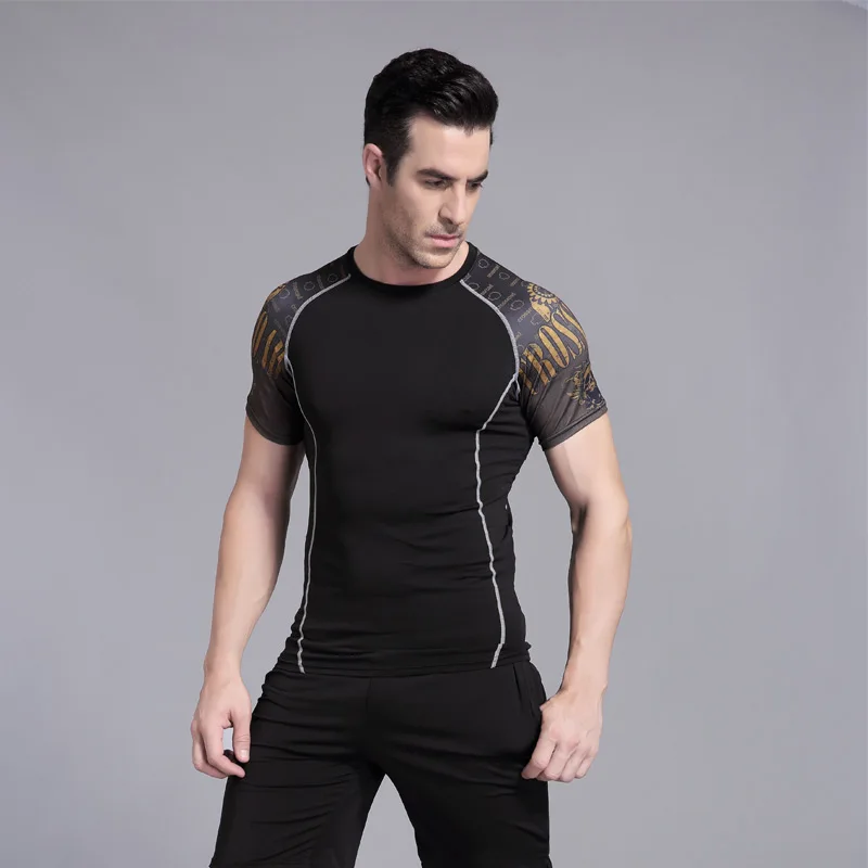 Mens Compression Tracksuit MMA Rashguard Keep Fit Fitness Short Sleeves ...