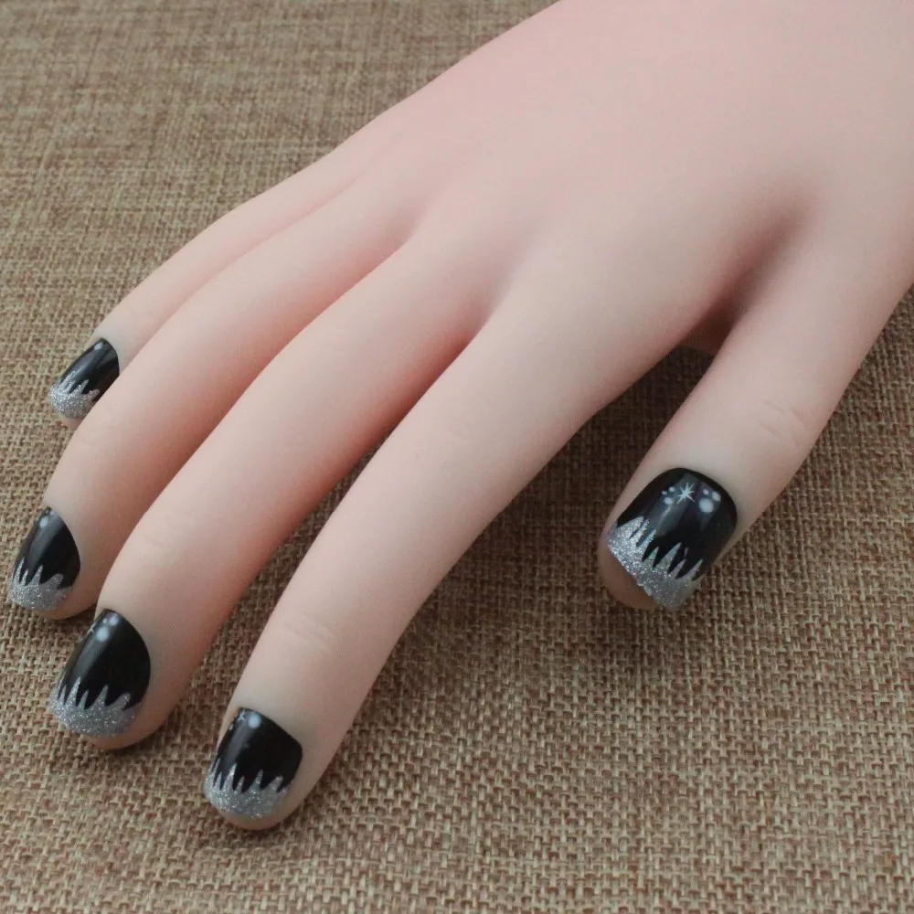 黒銀印刷セクシー な短い爪偽ネイル T74 Nail Polish On Gel Nails Nail Polish Gel Nailsnail Polish Corrector Pen Aliexpress