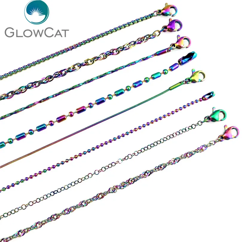 

5x/lot More Choice More Style Rainbow Color Stainless Steel Chain Necklace Link Jewelry Making