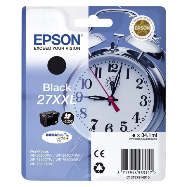 

Epson Singlepack Black 27XXL DURABrite Ultra Ink, Negro, Epson, WF-3620DWF, WF-3640DTWF, WF-7110DTW, WF-7610DWF, WF-7620DTWF, 34