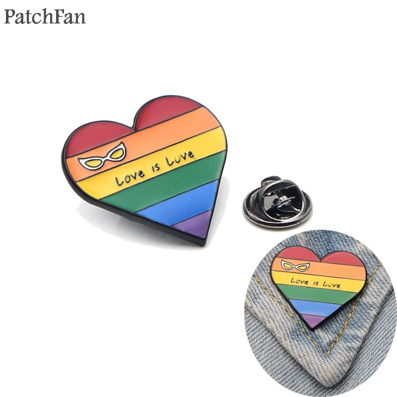 Patchfan love is love Радуга гомосексуальность галстук булавки броши для рюкзака, одежды для мужчин и женщин шляпа Декоративные значки медали A1313