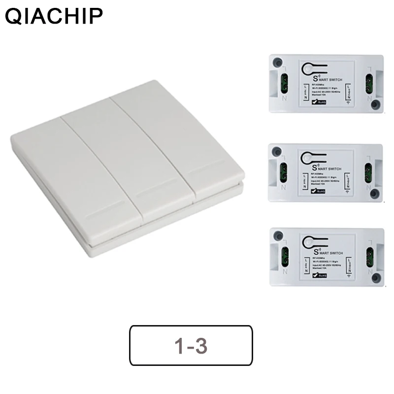 

QIACHIP RF WIFI Wireless 10A IOS Android 2200W AC 90-250V Smart Home Light Switch Module + 86 Wall Panel Wireless Transmitter