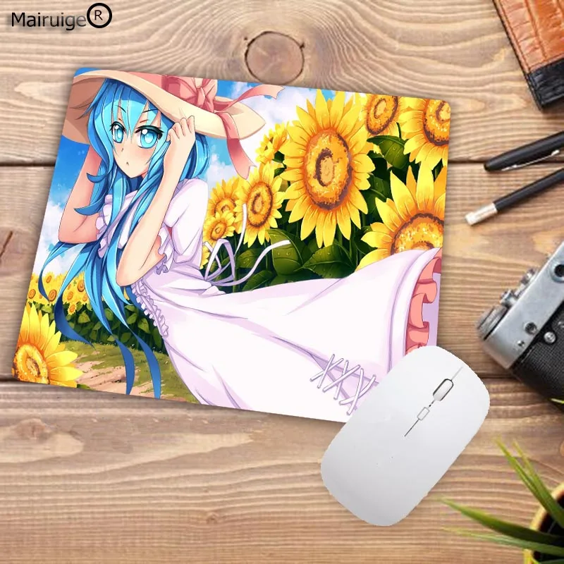 164-art-girl-look-hat-wind-field-sunflowers-anime