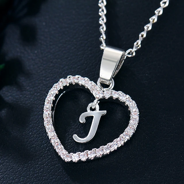 IF ME Trendy Initial Letter J Heart Crystal for Women Charms Name