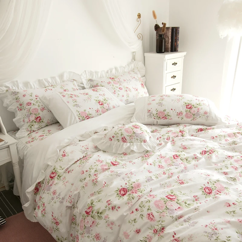 White Pink Floral Girls Princess Bedding Set Duvet Cover Bedsheet Pillowcase Ebay