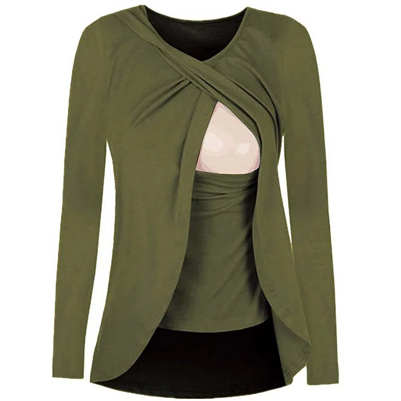 Spring Autumn Maternity Clothing Long Sleeve Pregnancy Breastfeeding Tops Pregnant Women Lactation Clothes For Nursing Mothers (4)