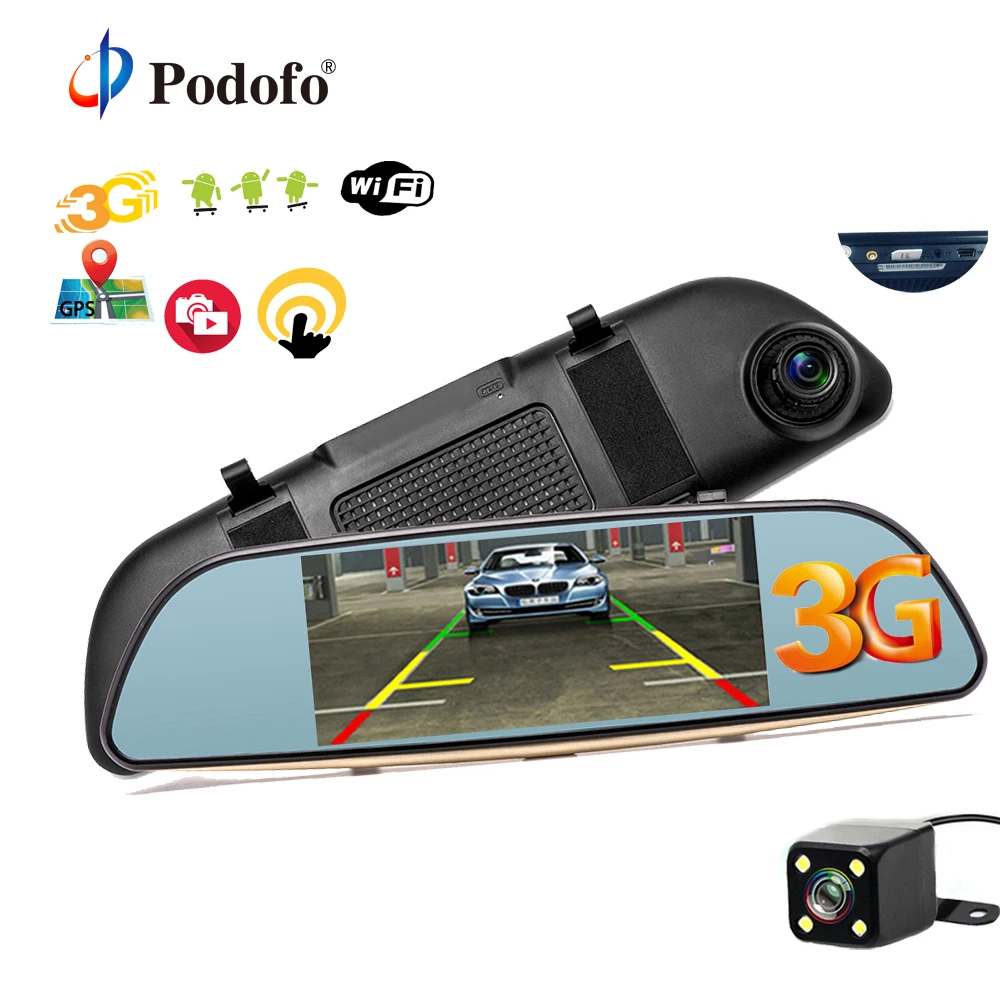 

Podofo 5" 3G Car Camera DVR GPS Bluetooth Dual Lens Rearview Mirror Video Recorder Full HD 1080P Automobile DVR Mirror Dash cam