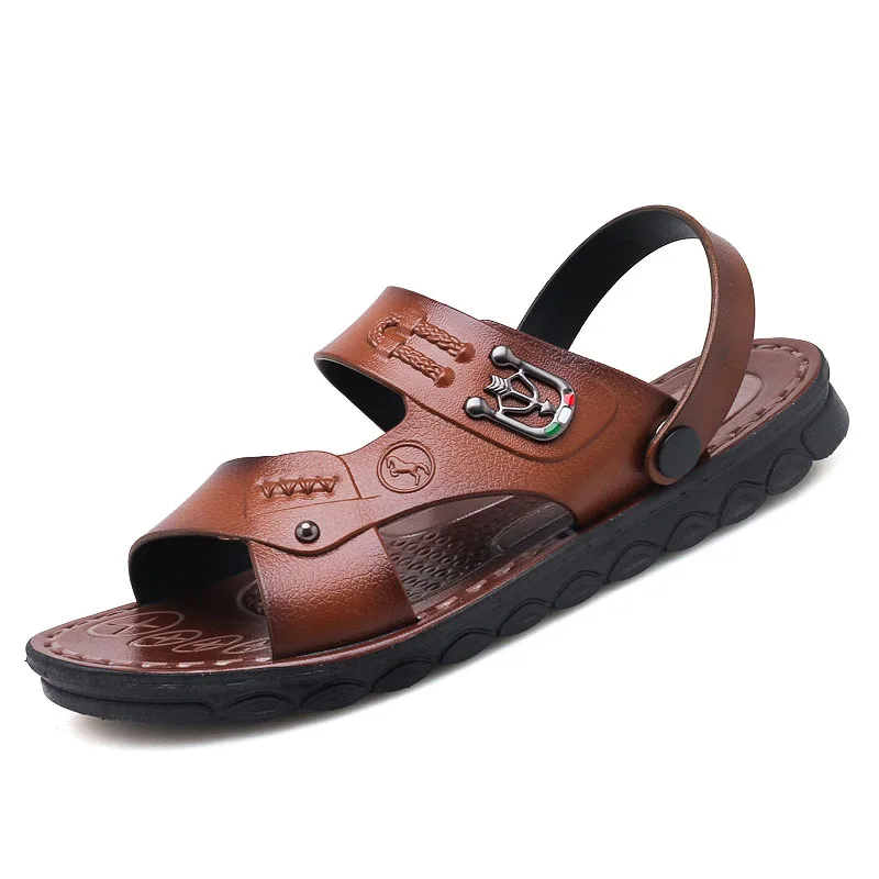 Летние мужские походные сандалии; уличная кожаная обувь для альпинизма и треккинга; спортивная обувь; нескользящие дышащие пляжные сандалии для воды - Цвет: 915-1 brown-red
