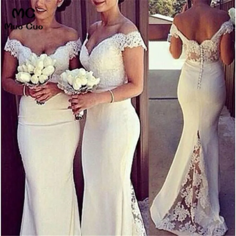 Mermaid Off the shoulder Wedding Dress with Sweep Train,Ivory Bridesmaid Dresses