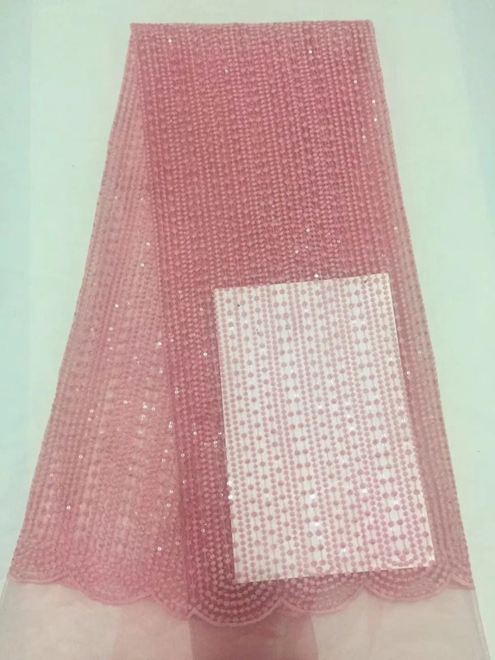 

Free Shipping by DHL! 2019 High quality guipure lace sequence lace sequins embroidery tulle lace fabric for women dress peach